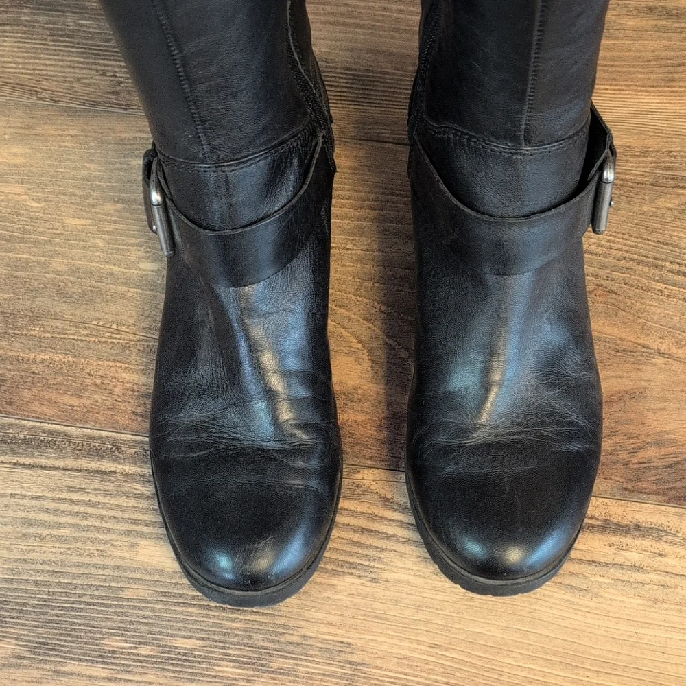 Nine West Black Leather Over the Knee Buckle Boots 10M M689